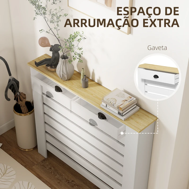 HOMCOM Cobertura para Radiador com Gavetas Cobertura para Radiador de MDF para Sala de Estar Dormitório Corredor 111x19x95,5 cm Branco