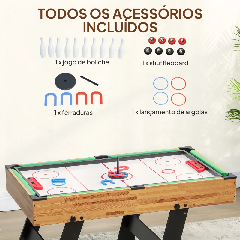 SPORTNOW Mesa Multijogos Dobrável 13 em 1 com Matraquilhos Ping Pong Xadrez Damas B e Acessórios 120x106x82 cm Madeira