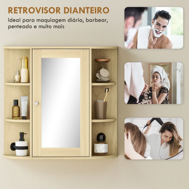 HOMCOM Armário de Casa de Banho com Espelho e Prateleiras Abertas 66x17x63 cm Madeira