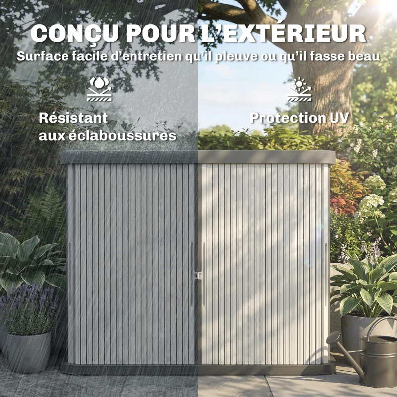 Outsunny Coffre de Rangement Extérieur 480 L, 2 Niveaux avec Portes Coulissantes Résistant aux UV, 120,5x59,5x92cm, Marron Clair