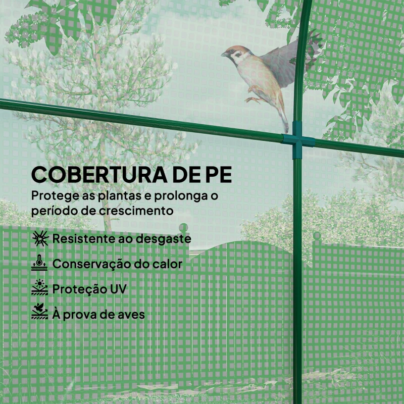 Outsunny Estufa de Jardim 180x180x200 cm Estufa Tipo Túnel Pequena com Porta Enrolável e Janela de Malha para Cultivar Plantas Flores Verde