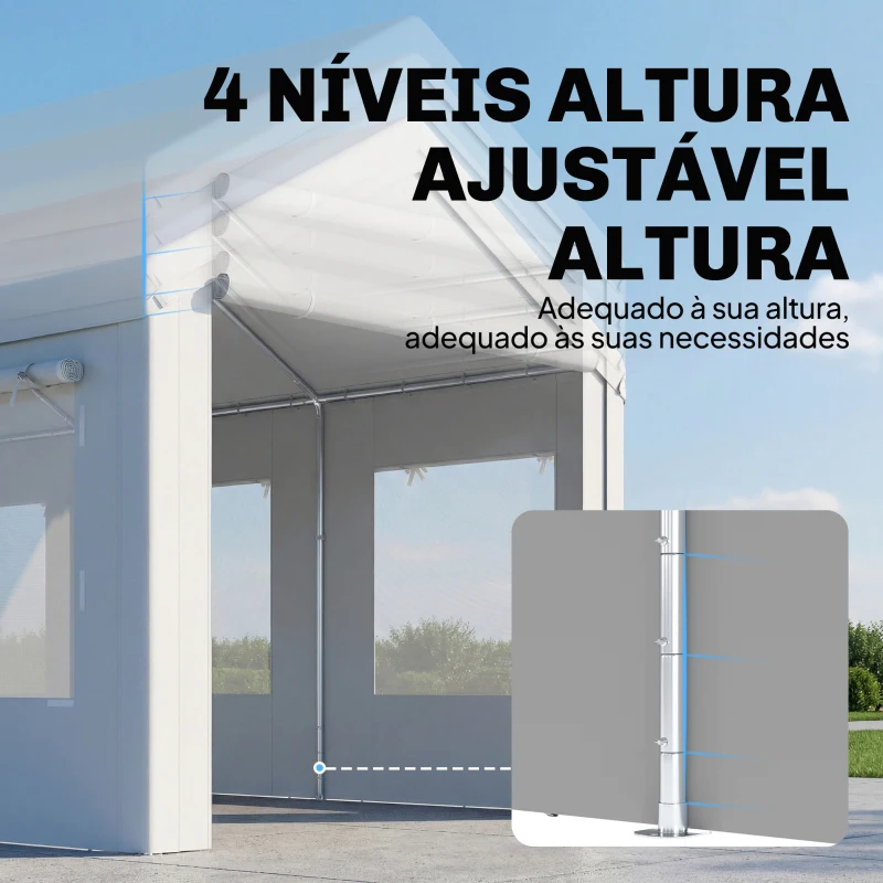 Outsunny Garagem Exterior para Carro 3x6 m Impermeável de PE Resistente Estrutura de Aço Galvanizado Altura Ajustável Branco