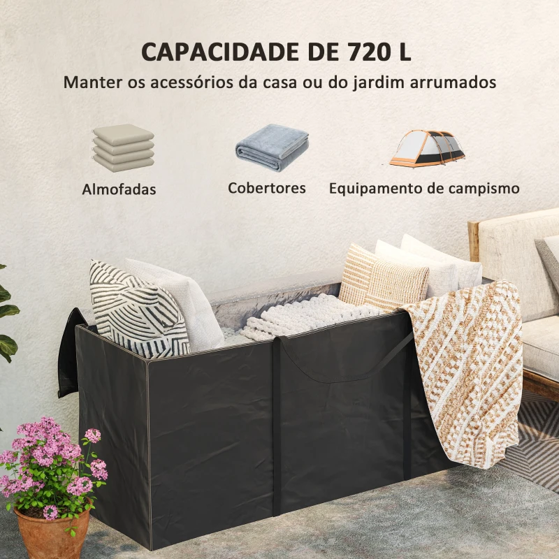 Outsunny Bolsa de Armazenamento para Almofadas de Jardim Impermeável Bolsa de Arrumação para Árvore de Natal 175x55x75 cm Preto