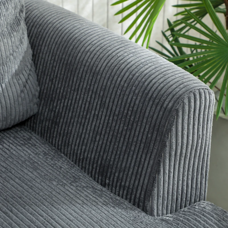 HOMCOM Sofá de 3 Lugares Revestido em Veludo Almofadas Espessas com Molas Assento Largo 2 Almofadas 188x80x86 cm Cinzento Escuro