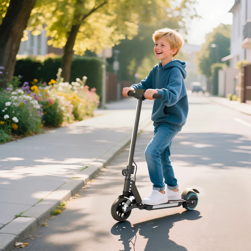 SPORTNOW Folding Electric Scooter for Kids, with Dual Brakes, Front Suspension, LED Colourful Lights, Black
