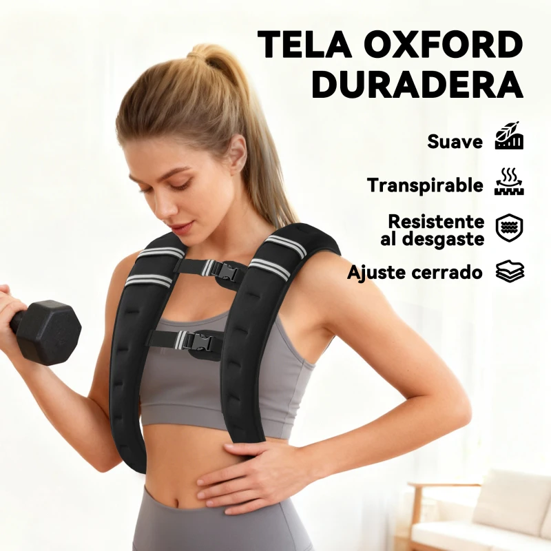 HOMCOM Chaleco Lastrado 5 kg con 2 Correas Ajustables y Bandas Reflectantes para Entrenamiento de Fuerza Jogging Negro