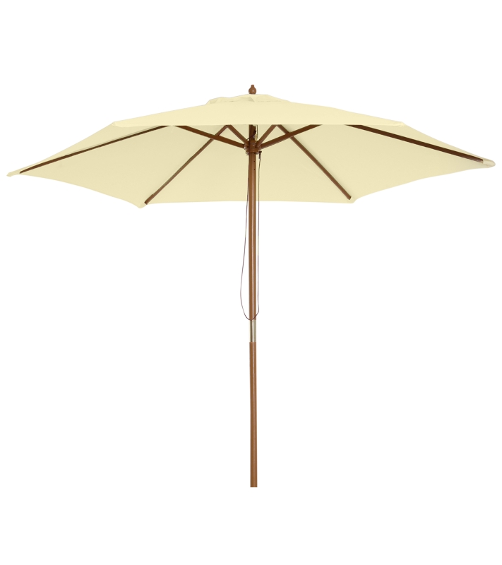 Outsunny 2.5m Wood Garden Parasol Sun Shade Patio Outdoor Wooden Umbrella Canopy, Table Market Umbrella with Vent, 38mm Pole, Rope Pulley Mechanism, Cream White
