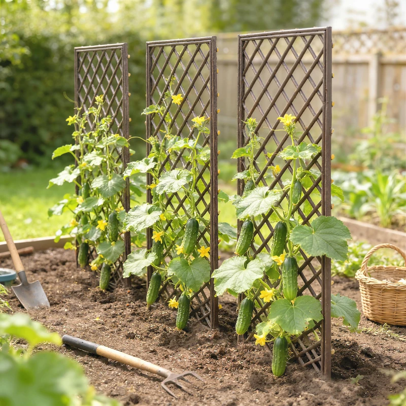 Outsunny Lot de 3 Treillis de jardin en osier tissé Panneau rectangulaire pour Plantes grimpantes 43 x 2 x 112 cm, effet bois naturel