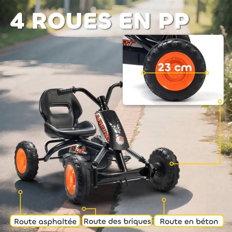 AIYAPLAY Kart à pédales pour enfants, karting enfant, avancer et reculer, pour garçons filles de 2-5 ans, 84x54x56 cm, noir