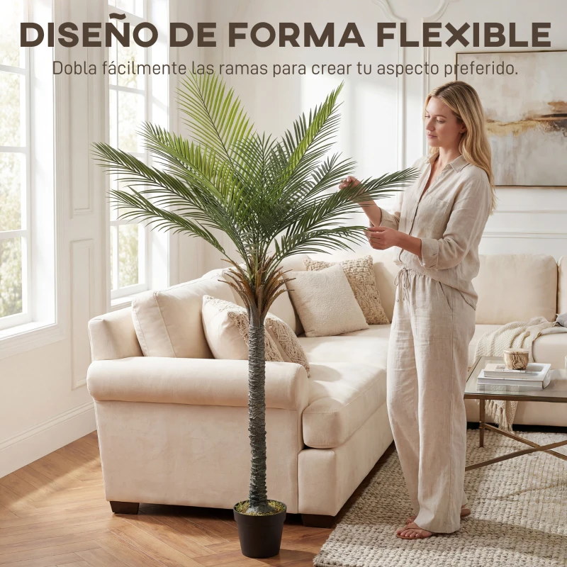 HOMCOM Planta Artificial Decorativa 180 cm Palmera Artificial con Maceta y Hojas para Interior Verde