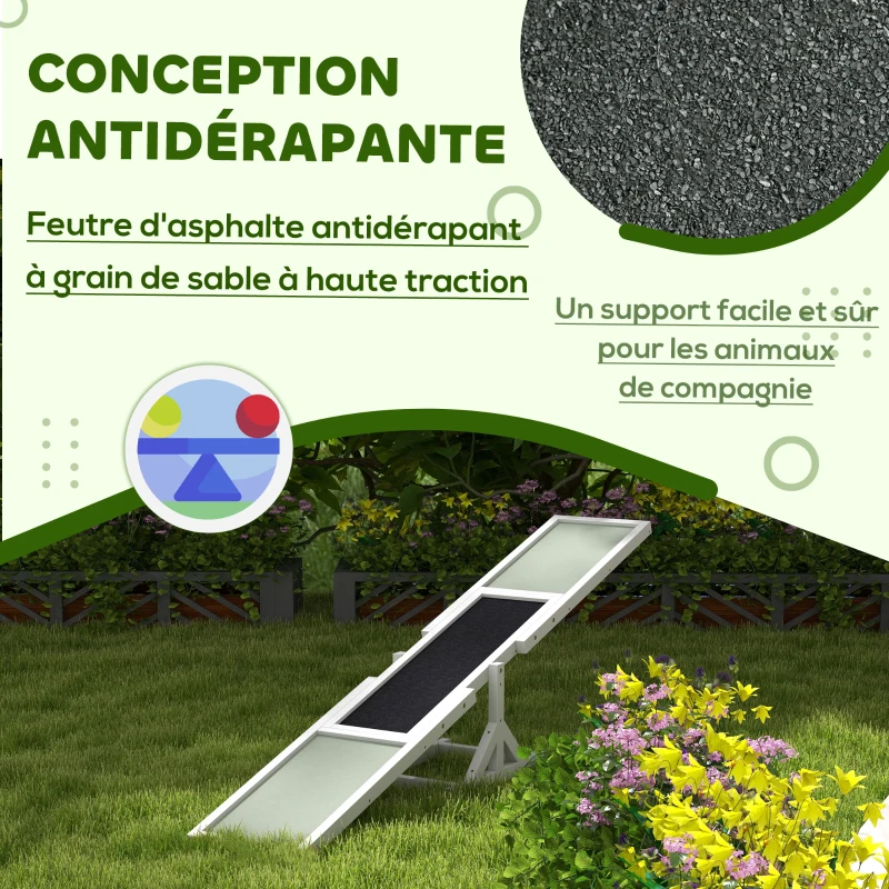 PawHut Agility sport pour chien bascule équipement entrainement chien antidérapant 180 x 30 x 30 cm gris blanc