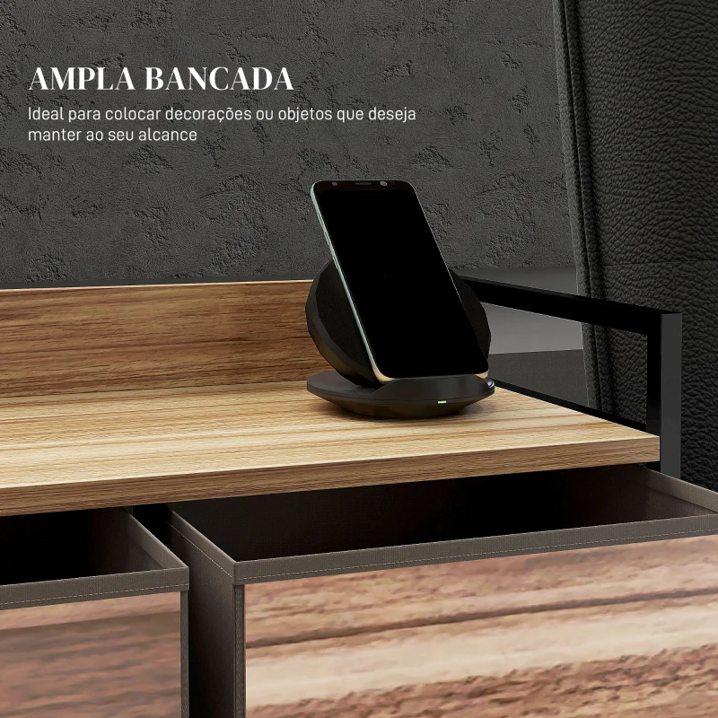 HOMCOM Cómoda com 5 Gavetas de Tecido Cómoda de Estilo Industrial com Estrutura Metálica para Quarto 98x29x63 cm Carvalho