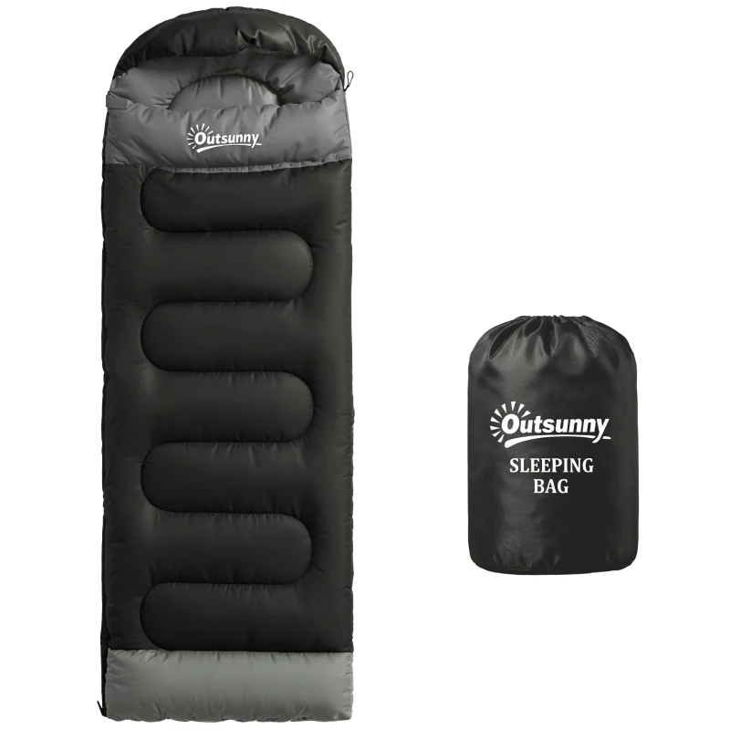 Outsunny Saco de Dormir Adulto Ligero y Compacto para 3 Estaciones Impermeable Portátil Tamaño Pequeño para Acampar Negro