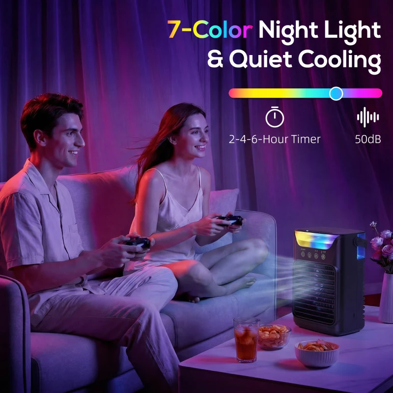 HOMCOM Air Cooler with Adjustable Head, Portable Air Conditioner with 3 Wind Speed, 2 Cool Mist, RGB Light, Black