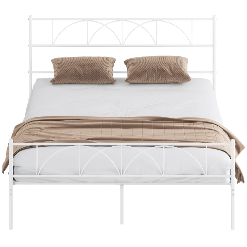 HOMCOM Cama de Casal com Cabeceira de Ripas de Aço e Espaço de Arrumação Debaixo da Cama Carga 330 kg 161,5x208x98 cm Branca