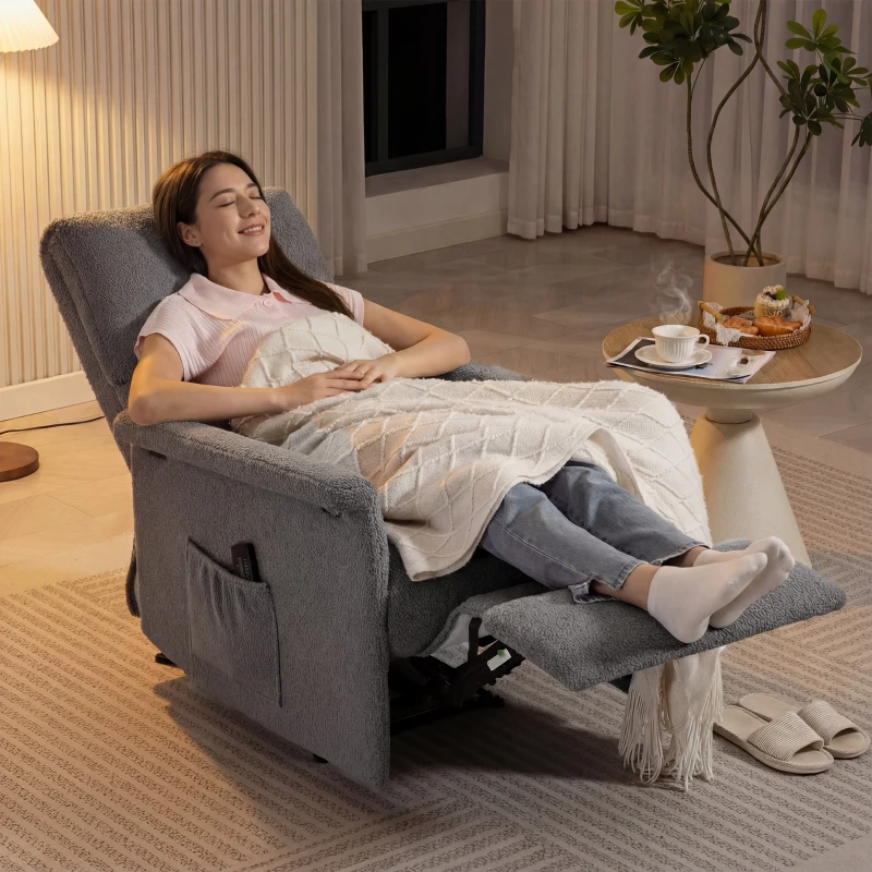 HOMCOM Fauteuil de massage inclinable, fauteuil de relaxation, dossier réglable, large assise, repose-pied, 69x84x99cm, gris