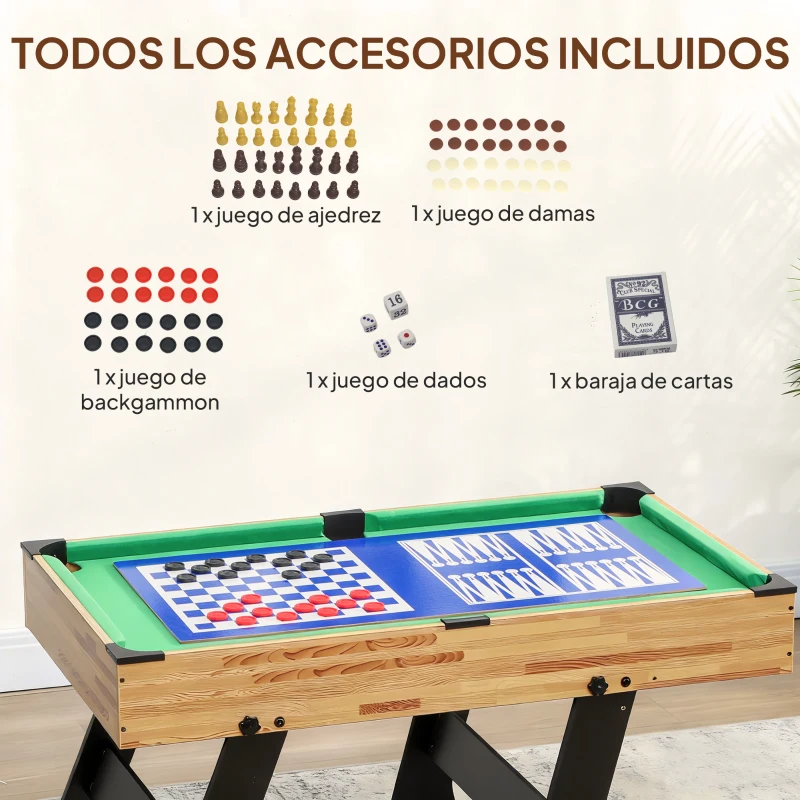 SPORTNOW Mesa Multijuegos Plegable 13 en 1 con Futbolines para Niños Billar Ping-pong Hockey Ajedrez Damas y Backgammon