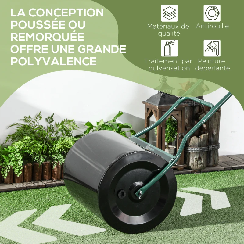 Outsunny Rouleau à gazon, rouleau de jardin 50 cm, remplissable avec 60 L d'eau ou de sable, noir et vert