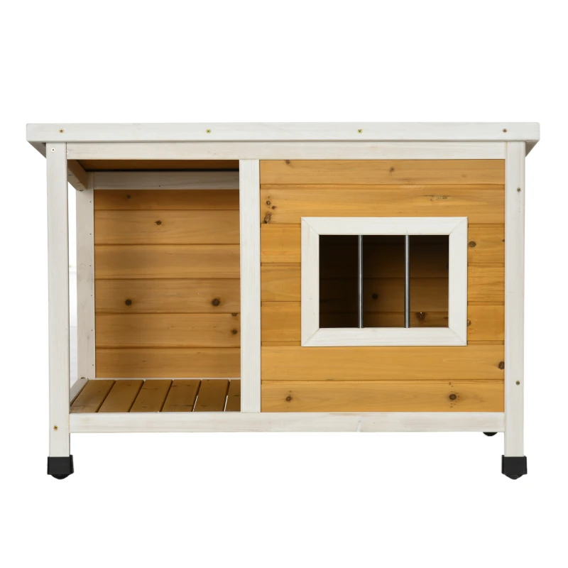 PawHut Cușcă pentru câini de exterior din lemn de brad cu verandă acoperită și acoperiș înclinat, 85.5x62x60 cm, multicolor