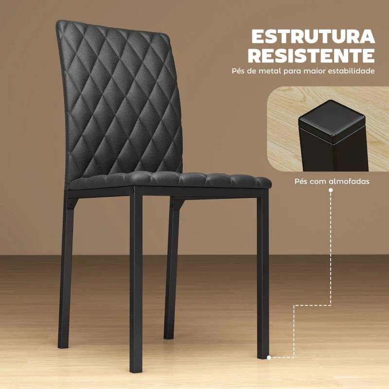 HOMCOM Conjunto de 4 Cadeiras de Sala de Jantar Estofadas com Pés de Metal Cadeiras Modernas 41x50x91 cm Preto