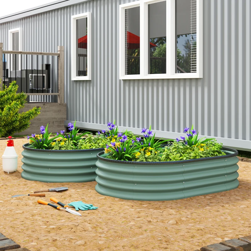 Outsunny Lot de 2 Carrés potagers de jardin, 135 x 90 x 30 cm, jardinière en acier galvanisé avec bordures en caoutchouc, vert