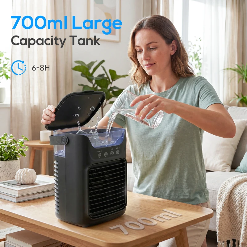 HOMCOM Air Cooler with Adjustable Head, Portable Air Conditioner with 3 Wind Speed, 2 Cool Mist, RGB Light, Black