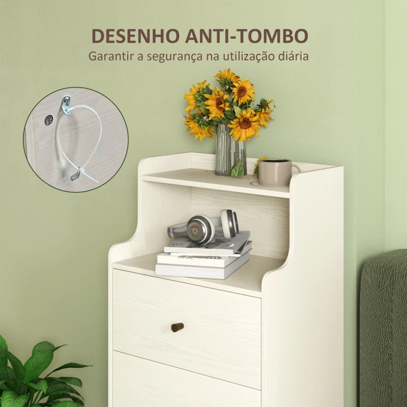 HOMCOM Cómoda com 3 Gavetas Cómoda de Quarto Estreita com Prateleiras Abertas Anti-Tombo Gaveteiro Alto 47x29x95 cm Branco Acinzentado