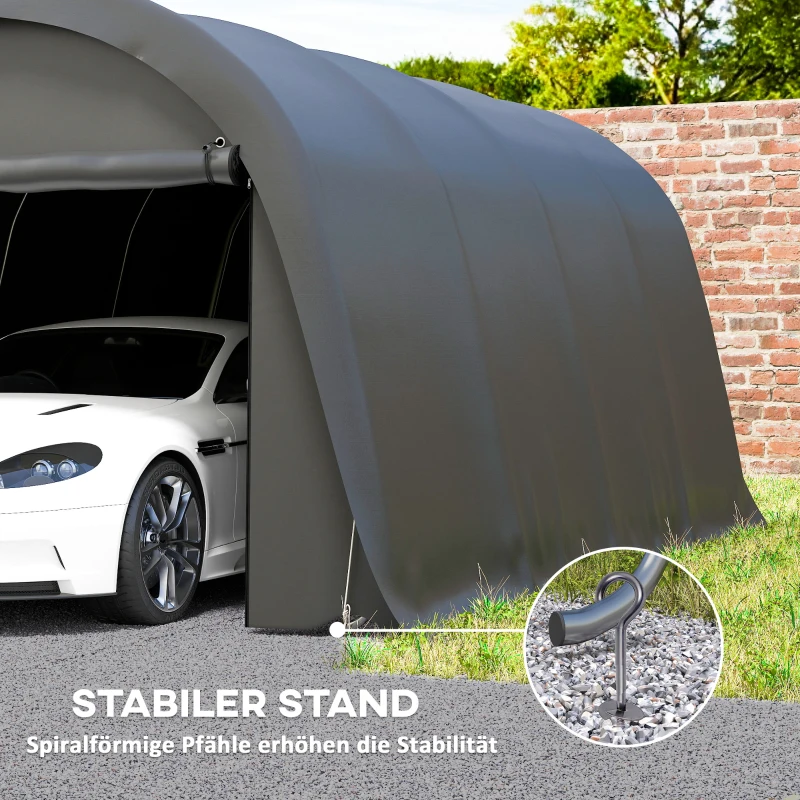 Outsunny Carport Zeltgarage 3x6m Winterfest Wasserdichtes Lagerzelt mit abnehmbaren Seitenwänden großer Rolltor, UPF50+