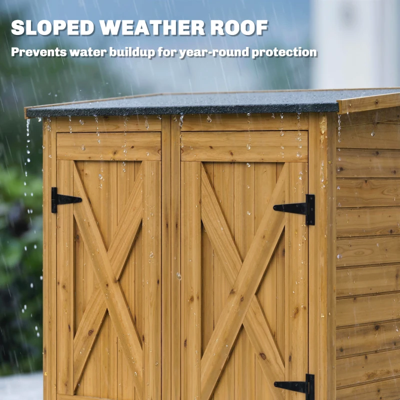 Outsunny Capanno Legno Marrone, Ripostiglio Attrezzi con 2 Ripiani