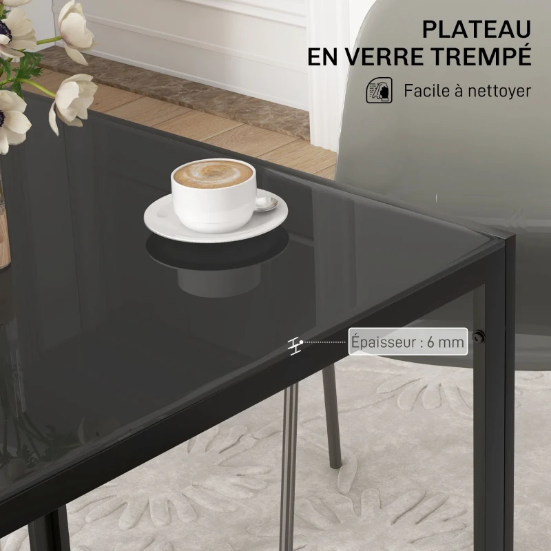 HOMCOM Table à manger pour 4 personnes, table de cuisine avec plateau en verre trempé et pieds en acier, 75 x 75 x 75 cm, noir