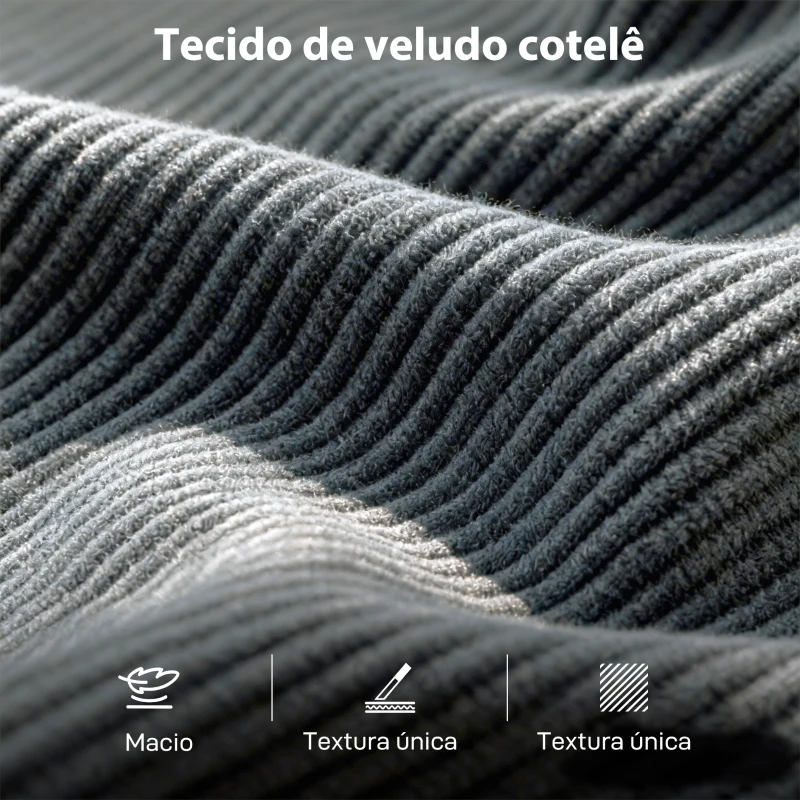 HOMCOM Sofá de 3 Lugares Revestido em Veludo Almofadas Espessas com Molas Assento Largo 2 Almofadas 188x80x86 cm Cinzento Escuro