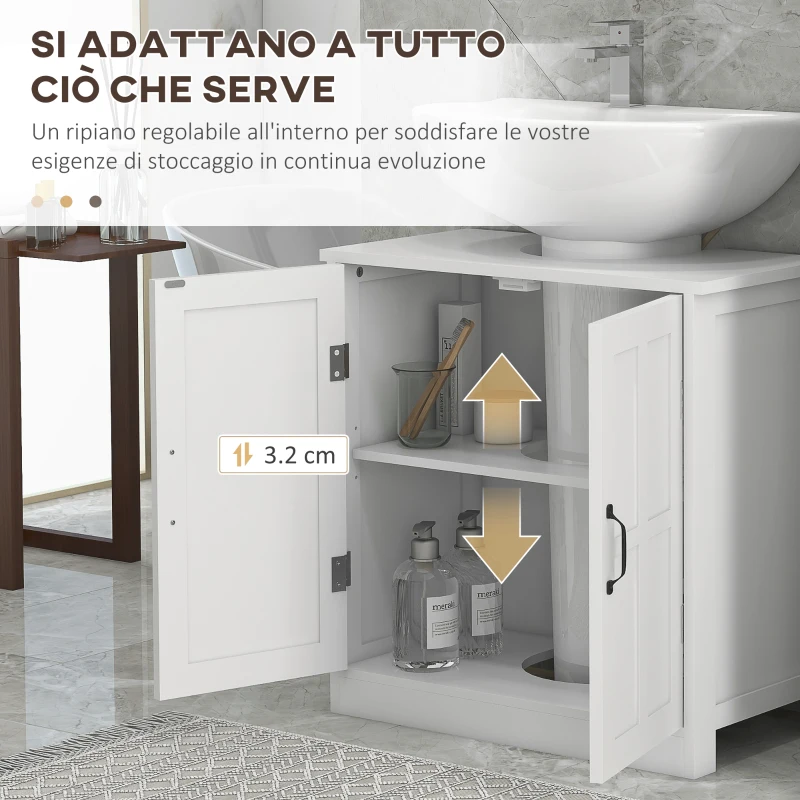 kleankin Mobile per Lavabo con Piedistallo, Mobile Sotto Lavabo con 2 Ante e Scaffale Regolabile, Mobile da Bagno con Ritaglio a Forma di U, Bianco
