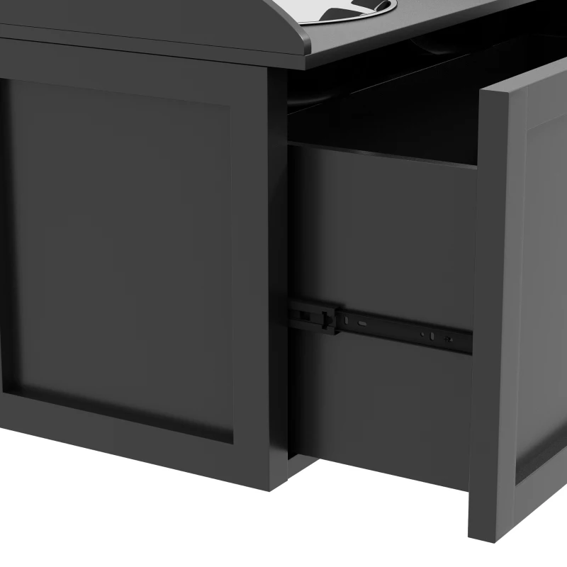 PawHut Gamelle Double Chien Chat - Porte-Gamelles Surélevé Rangement 2 en 1 - Tiroir, 2 Gamelles - Acier Inox MDF Noir