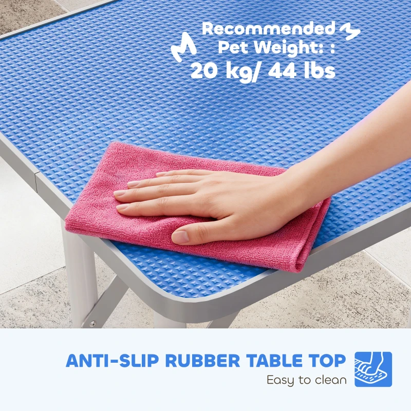 PawHut 32" Foldable Dog Grooming Table Pet Drying Beauty Table Adjustable Fixed Arm Rubber Top, Blue