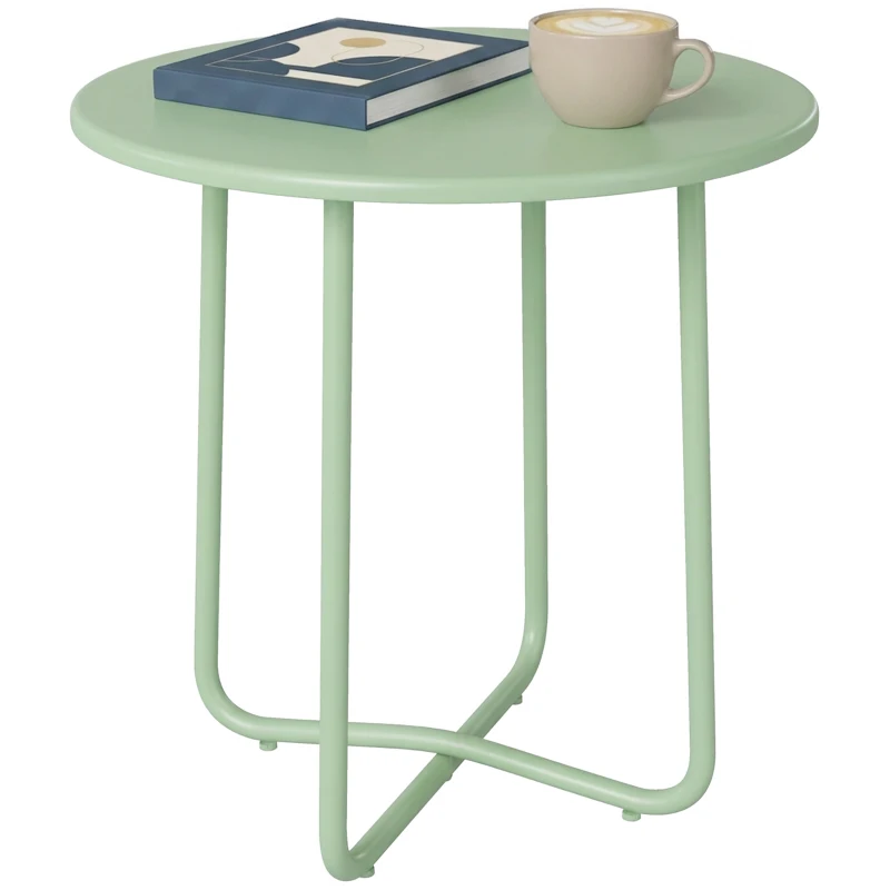 Outsunny Table Basse Extérieure avec Bord Enroulé, Base en X avec Pieds Réglables en Hauteur, pour Salon Terrasse, Ø48x51cm, Vert
