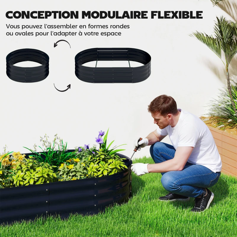 Outsunny Jardinière avec treillis arqué, bac à fleurs en métal avec fond ouvert, gants inclus, 160x90x180cm, gris foncé