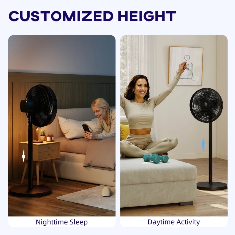 HOMCOM 40 cm Standing Fan, Cooling Floor Fan with 80° Oscillating, Adjustable Tilt and Height, 4 Speed, Remote Control, Black