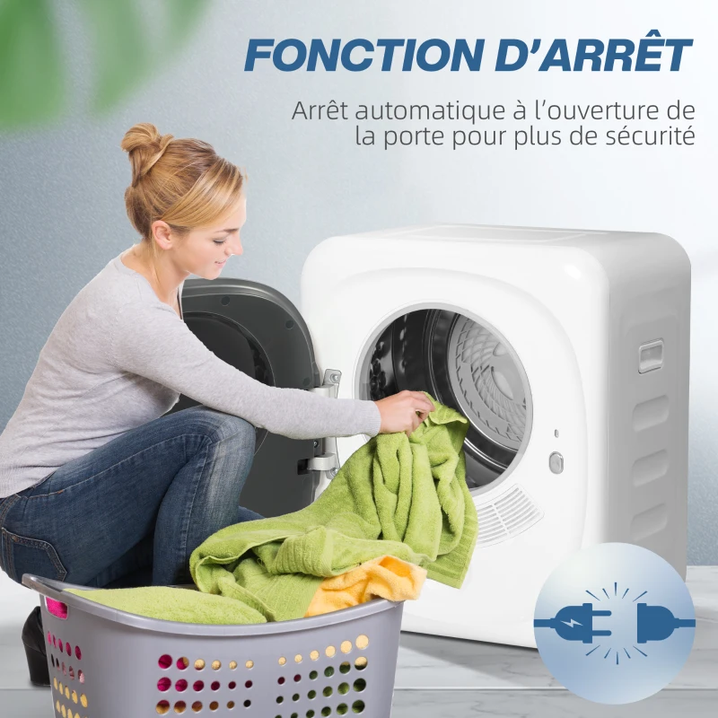 HOMCOM Sèche-linge à évacuation portable 4 Kg, sèche-linge 800 W compact, 5 modes de séchage, minuterie, blanc
