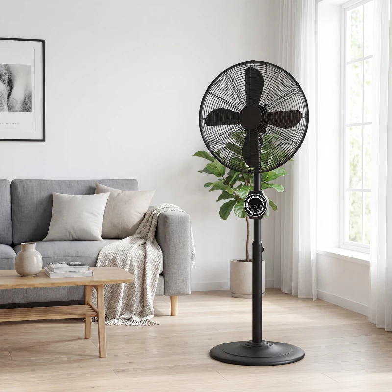 HOMCOM 41 cm Metal Pedestal Fan with Oscillating, Adjustable Height Black
