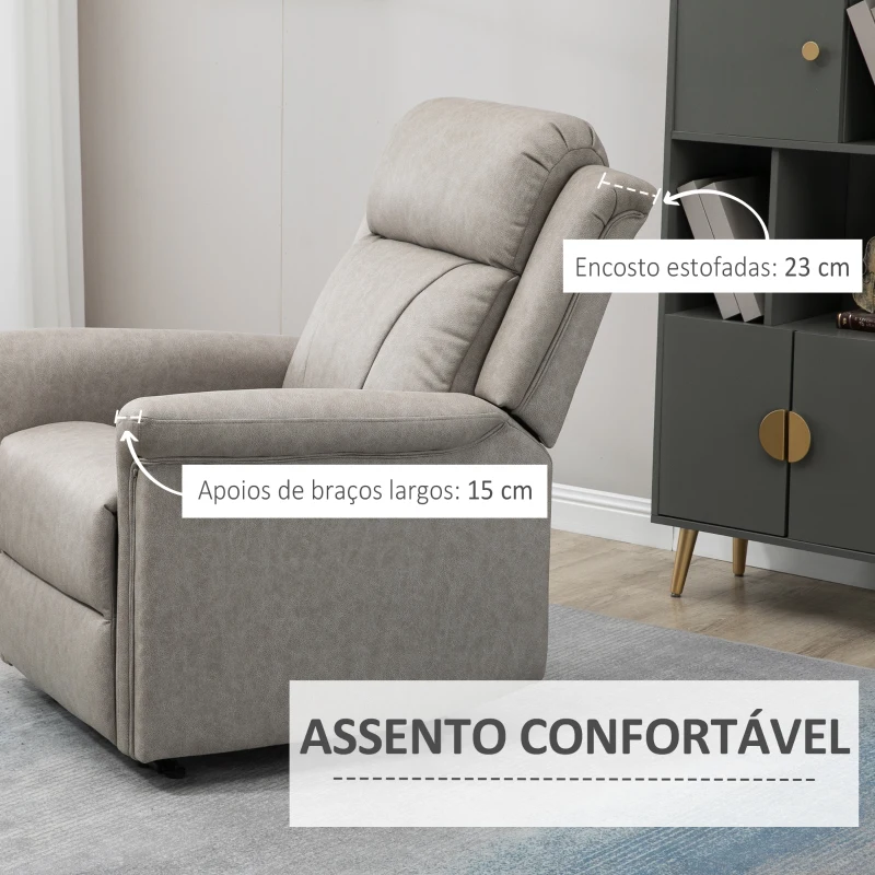 HOMCOM Poltrona Relax Reclinável até 135º com Apoio para os Pés Encosto Alto 78x96x102 cm Cinza