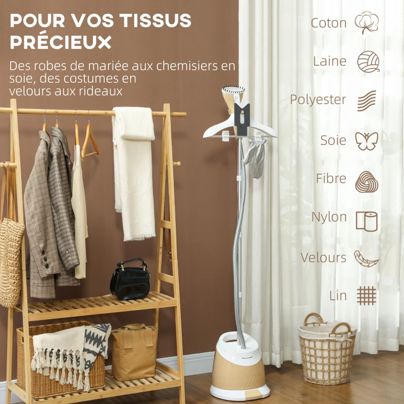 HOMCOM Défroisseur vapeur vertical 1800 W 36 g/min, steamer autonomie 50 min, réservoir d'eau de 1,8 L, 32 x 32 x 32 cm, or