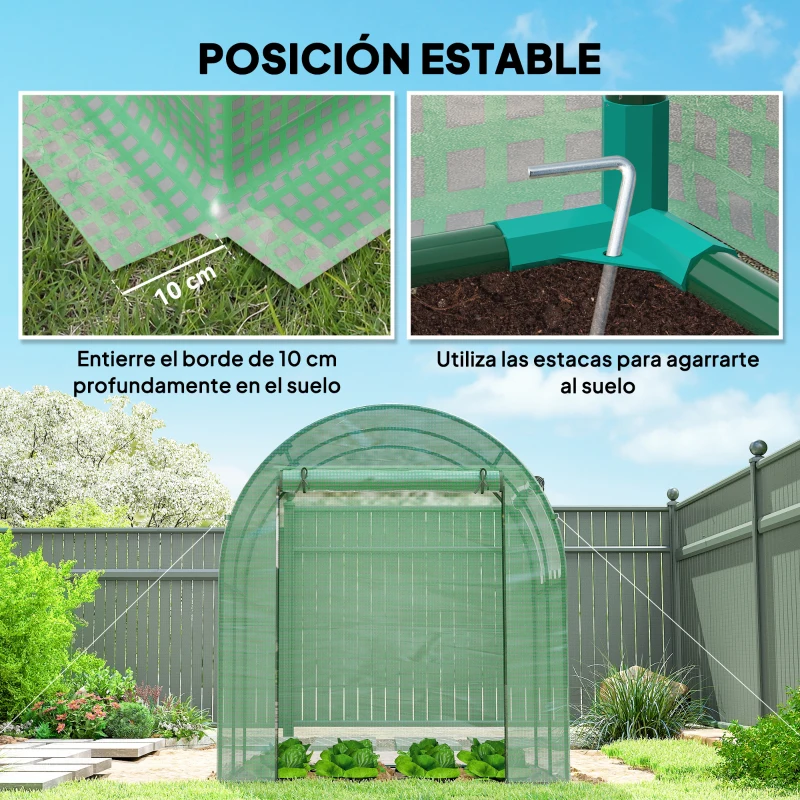 Outsunny Invernadero de Jardín 180x180x200 cm Invernadero de Túnel Pequeño con Puerta Enrollable y Ventana de Malla Verde