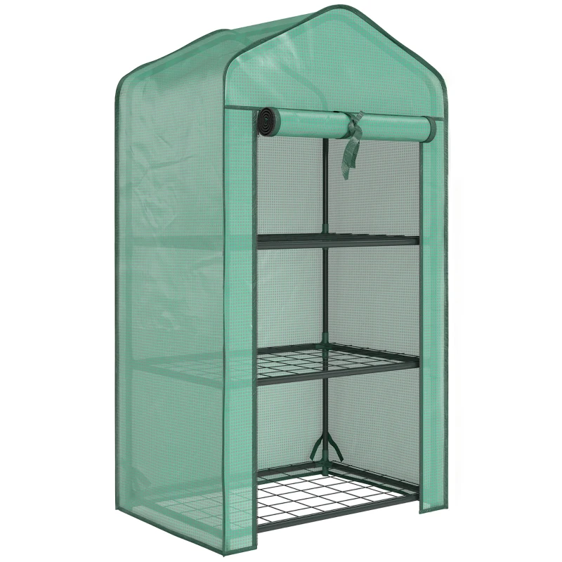 Outsunny Serre de jardin avec étagères 3 niveaux, serre de balcon, bâche renforcée PE, châssis en acier, 59 x 39 x 127 cm, vert