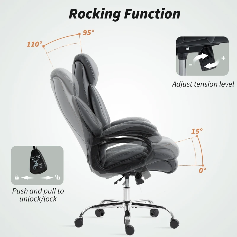 HOMCOM Super Padded Faux Leather Office Chair - Charcoal Grey