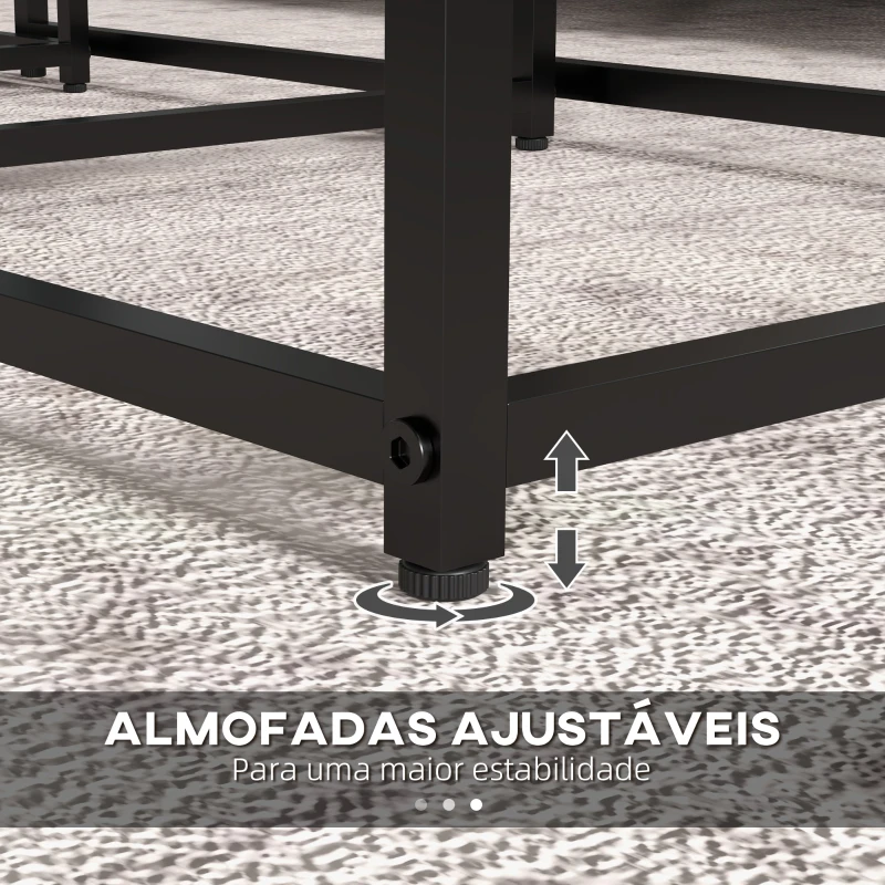 HOMCOM Conjunto de 3 Mesas Auxiliares para Sala de Estar com Efeito Mármore e Estrutura de Aço Estilo Moderno Branco e Preto