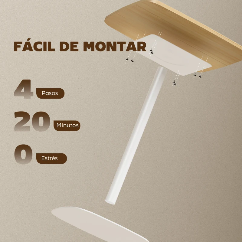 HOMCOM Mesa de Comedor Pequeña Mesa de Cocina Cuadrada para 2 Personas Base Cuadrada de Acero 60x60x75 cm Natural y Blanco