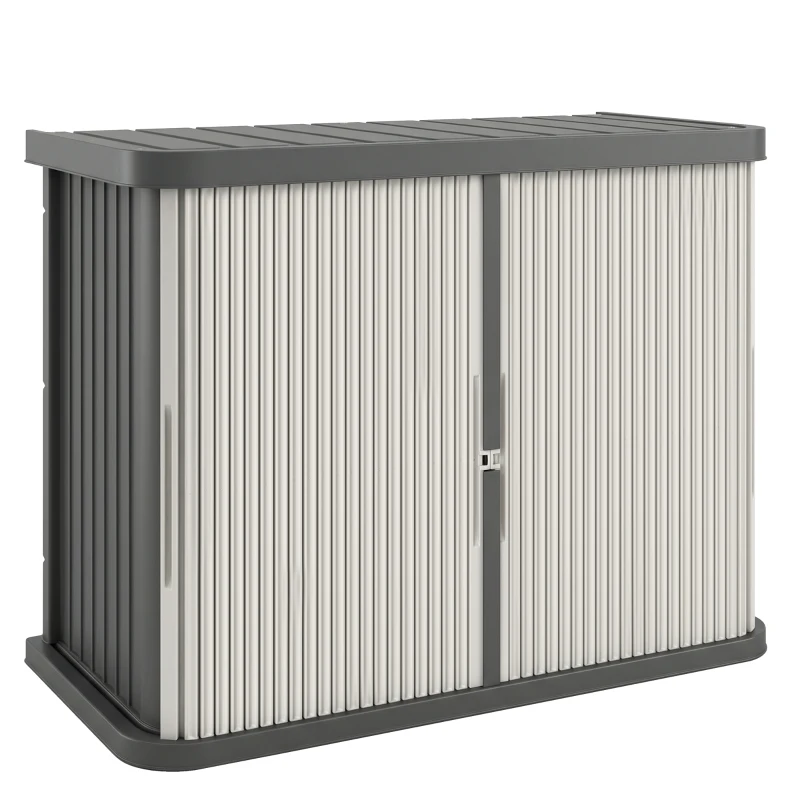 Outsunny Coffre de Rangement Extérieur 480 L, 2 Niveaux avec Portes Coulissantes Résistant aux UV, 120,5x59,5x92cm, Marron Clair