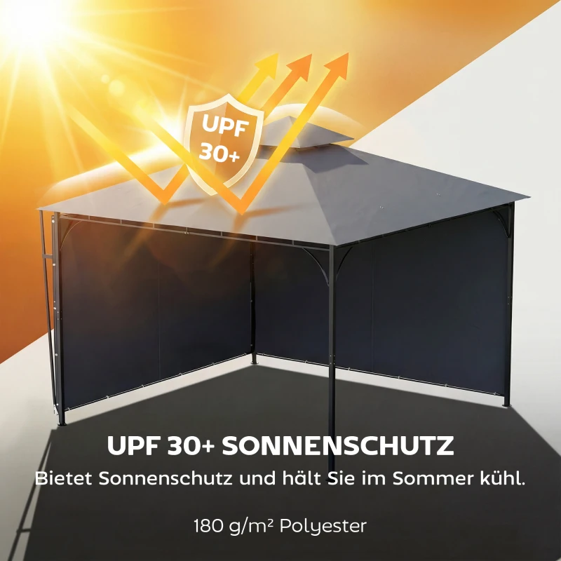 Outsunny Pavillon 3,2x3,2 m Stabil Winterfest Gartenpavillon mit ausziehbaren Dachüberstand, Doppeldach Dunkelgrau