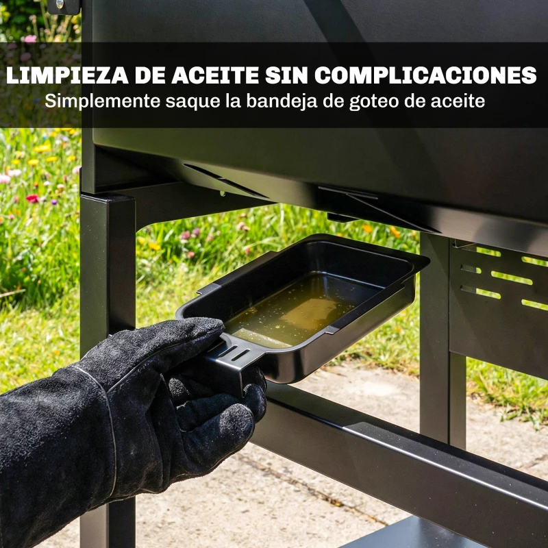 Outsunny Barbacoa de Gas con 3 Quemadores Termómetro Parrilla Mesas Laterales Plegables Estante y Ruedas 123x57x102 cm Negro