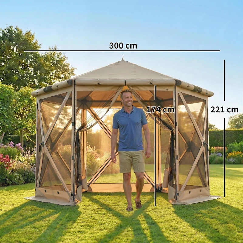 Outsunny 3 m x 2,6 m Sechseck-Pavillon mit 6 Seiten und Tragetasche, wasserdicht, UV-beständig, Partyzelt
